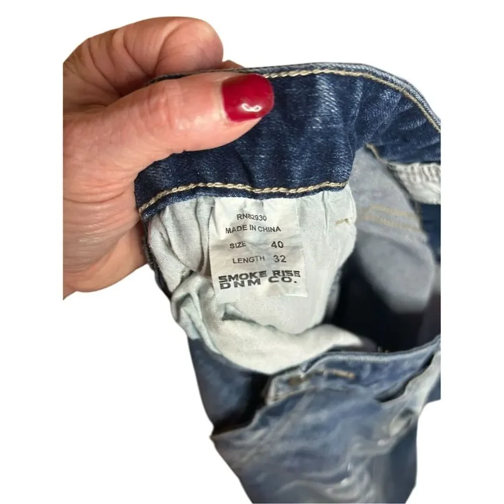 Smoke Rise Men's Distressed Splatter Paint Jeans Blue Size 40x32